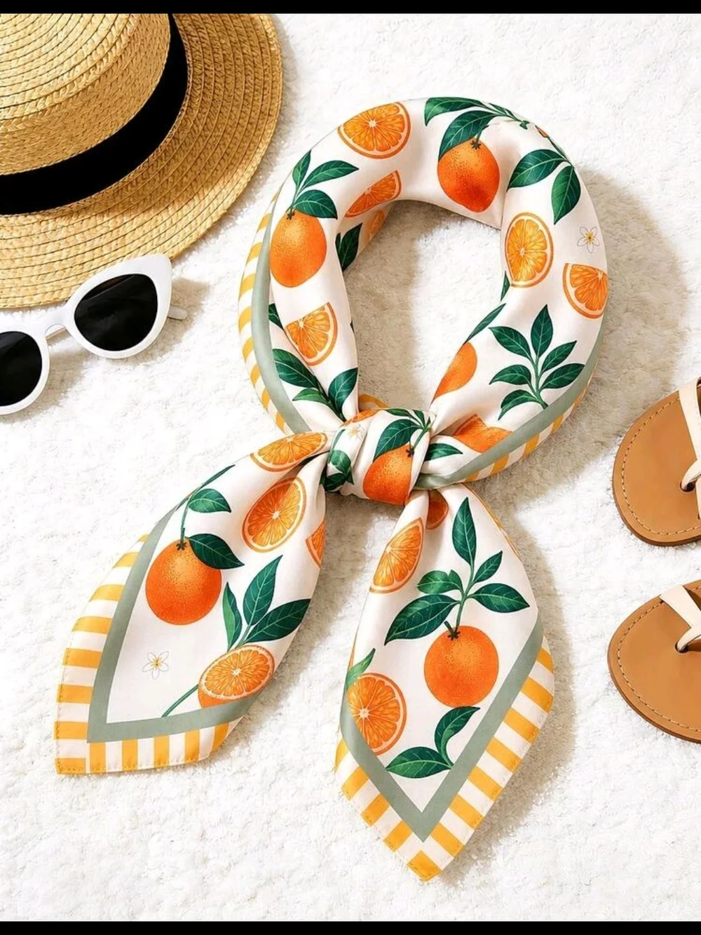 Orange & Green Citrus Print Square Scarf - Picture 3 of 3